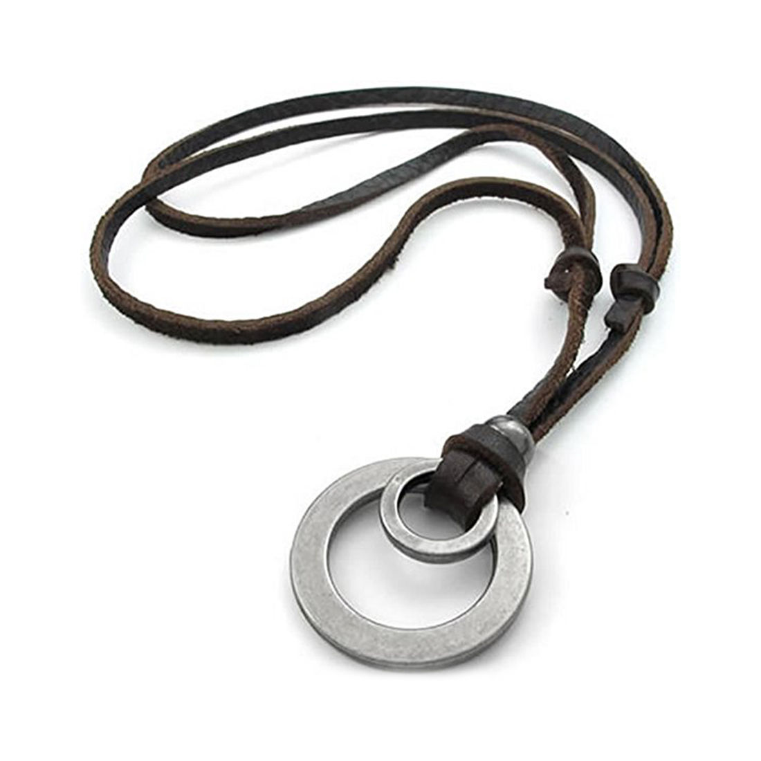 Men's Three Circle Necklace / Solid Sterling Silver / Rustic Hammer Forged  Circles / Adjustable Leather Cord